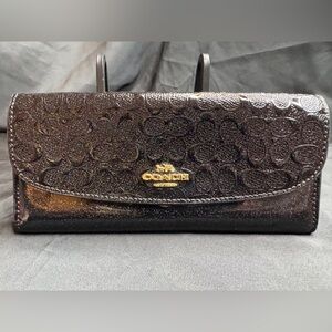 Coach Black Patent Signature Continental Wallet with Gold Logo